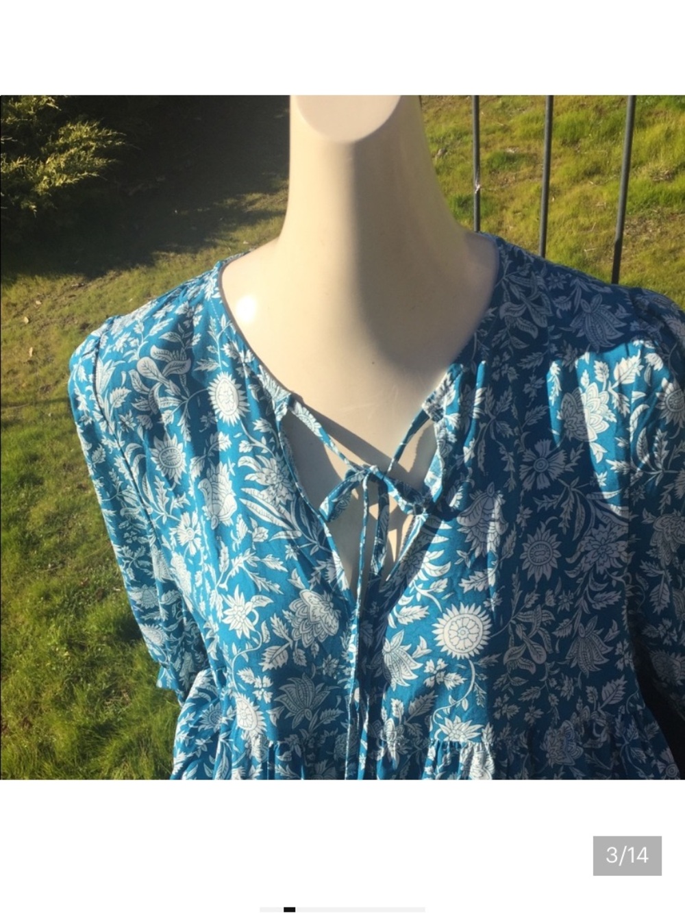 Bohemian Turquoise Blue & White Maxi Dress - Picture 3 of 12